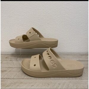 Crocs Iconic Comfort Shoes Women 9 Beige Slip On Platform Slide Sandals Croslite